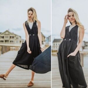 Free People V-neck Diana Wrap Midi Dress - Black Cotton, XS